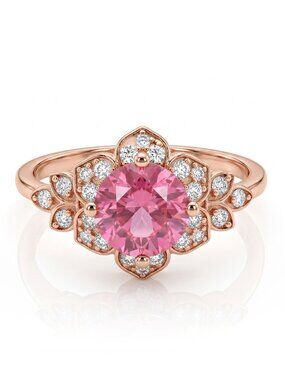 Pink Gemstone Flower ring, 925 Sterling Silver, 18k rose gold Charmed Aroma
